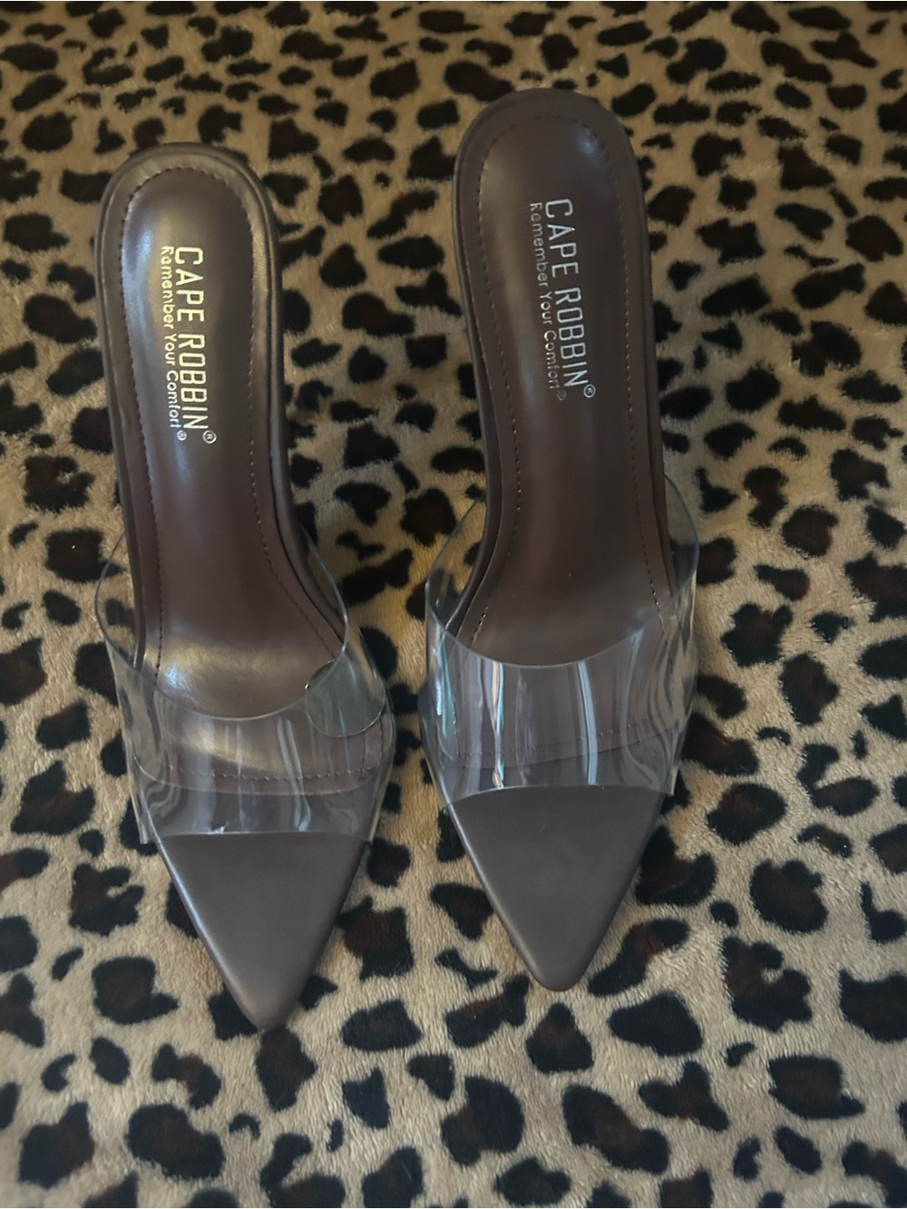 Cape Robbin Clear Strap Pointed Toe Mule - Dark Brown